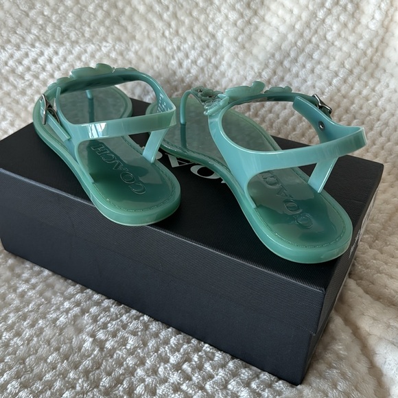 Brand New COACH JELLY SANDALS Tea Rose T-STRAP Sandals SIZE 7 Marine BLUE - Picture 7 of 8